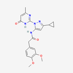 molecular formula C21H23N5O4 B2962180 N-(3-cyclopropyl-1-(4-methyl-6-oxo-1,6-dihydropyrimidin-2-yl)-1H-pyrazol-5-yl)-2-(3,4-dimethoxyphenyl)acetamide CAS No. 1207018-02-7