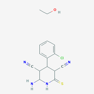 molecular formula C15H13ClN4OS B2962181 6-Amino-4-(2-chlorophenyl)-2-sulfanylidene-1,2-dihydropyridine-3,5-dicarbonitrile; ethanol CAS No. 476649-07-7