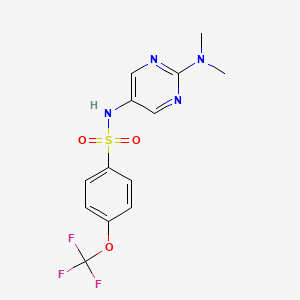 molecular formula C13H13F3N4O3S B2962184 N-(2-(dimethylamino)pyrimidin-5-yl)-4-(trifluoromethoxy)benzenesulfonamide CAS No. 1396747-22-0