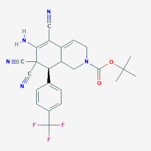 molecular formula C24H22F3N5O2 B2962187 tert-butyl (8S)-6-amino-5,7,7-tricyano-8-[4-(trifluoromethyl)phenyl]-1,2,3,7,8,8a-hexahydroisoquinoline-2-carboxylate CAS No. 1212459-44-3