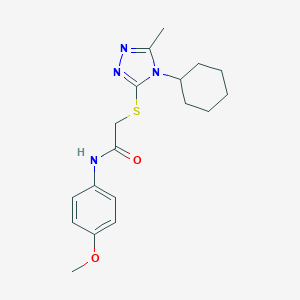 molecular formula C18H24N4O2S B296219 2-[(4-cyclohexyl-5-methyl-4H-1,2,4-triazol-3-yl)sulfanyl]-N-(4-methoxyphenyl)acetamide 