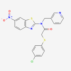 molecular formula C21H15ClN4O3S2 B2962194 2-((4-chlorophenyl)thio)-N-(6-nitrobenzo[d]thiazol-2-yl)-N-(pyridin-3-ylmethyl)acetamide CAS No. 899991-08-3