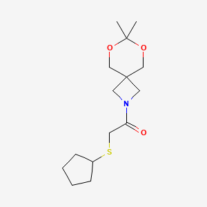 molecular formula C15H25NO3S B2962200 2-(Cyclopentylthio)-1-(7,7-dimethyl-6,8-dioxa-2-azaspiro[3.5]nonan-2-yl)ethanone CAS No. 1396810-99-3