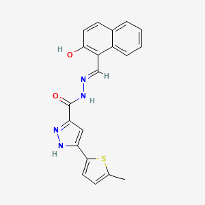 molecular formula C20H16N4O2S B2962204 (E)-N'-((2-hydroxynaphthalen-1-yl)methylene)-3-(5-methylthiophen-2-yl)-1H-pyrazole-5-carbohydrazide CAS No. 1285535-83-2