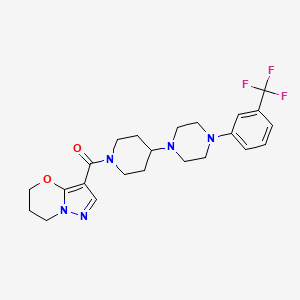 molecular formula C23H28F3N5O2 B2962205 (6,7-dihydro-5H-pyrazolo[5,1-b][1,3]oxazin-3-yl)(4-(4-(3-(trifluoromethyl)phenyl)piperazin-1-yl)piperidin-1-yl)methanone CAS No. 2034524-52-0