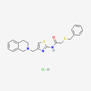 molecular formula C22H24ClN3OS2 B2962219 2-(benzylthio)-N-(4-((3,4-dihydroisoquinolin-2(1H)-yl)methyl)thiazol-2-yl)acetamide hydrochloride CAS No. 1215332-92-5
