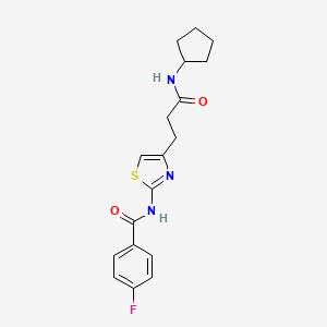 molecular formula C18H20FN3O2S B2962220 N-(4-(3-(cyclopentylamino)-3-oxopropyl)thiazol-2-yl)-4-fluorobenzamide CAS No. 1021227-88-2