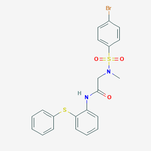 molecular formula C21H19BrN2O3S2 B296223 2-[[(4-bromophenyl)sulfonyl](methyl)amino]-N-[2-(phenylsulfanyl)phenyl]acetamide 