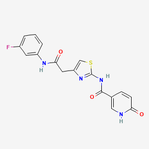 molecular formula C17H13FN4O3S B2962237 N-(4-(2-((3-fluorophenyl)amino)-2-oxoethyl)thiazol-2-yl)-6-oxo-1,6-dihydropyridine-3-carboxamide CAS No. 946337-02-6