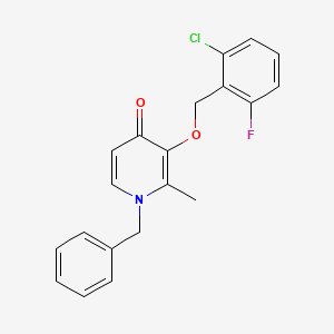 molecular formula C20H17ClFNO2 B2962240 1-Benzyl-3-((2-chloro-6-fluorobenzyl)oxy)-2-methyl-4(1H)-pyridinone CAS No. 303144-74-3