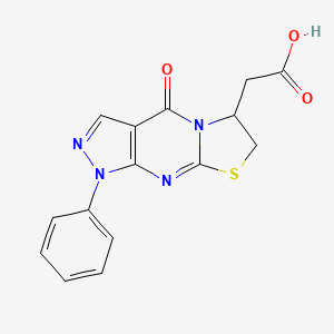 molecular formula C15H12N4O3S B2962248 2-(4-Oxo-1-phenyl-1,4,6,7-tetrahydropyrazolo[3,4-d]thiazolo[3,2-a]pyrimidin-6-yl)acetic acid CAS No. 1172015-12-1