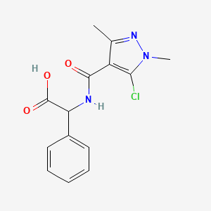 molecular formula C14H14ClN3O3 B2962264 2-{[(5-chloro-1,3-dimethyl-1H-pyrazol-4-yl)carbonyl]amino}-2-phenylacetic acid CAS No. 1031235-44-5