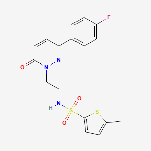 molecular formula C17H16FN3O3S2 B2962270 N-(2-(3-(4-fluorophenyl)-6-oxopyridazin-1(6H)-yl)ethyl)-5-methylthiophene-2-sulfonamide CAS No. 921513-10-2
