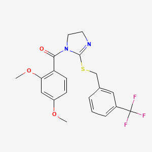 molecular formula C20H19F3N2O3S B2962273 (2,4-二甲氧基苯基)-[2-[[3-(三氟甲基)苯基]甲硫基]-4,5-二氢咪唑-1-基]甲苯酮 CAS No. 851805-62-4