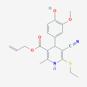 molecular formula C20H22N2O4S B2962277 Allyl 5-cyano-6-(ethylthio)-4-(4-hydroxy-3-methoxyphenyl)-2-methyl-1,4-dihydropyridine-3-carboxylate CAS No. 442556-25-4