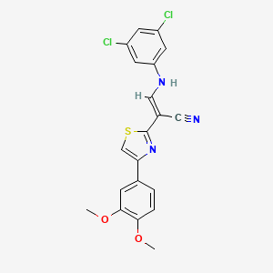molecular formula C20H15Cl2N3O2S B2962278 (E)-3-((3,5-dichlorophenyl)amino)-2-(4-(3,4-dimethoxyphenyl)thiazol-2-yl)acrylonitrile CAS No. 1321734-46-6