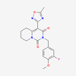 molecular formula C19H19FN4O4 B2962283 2-(3-fluoro-4-methoxybenzyl)-4-(5-methyl-1,2,4-oxadiazol-3-yl)-5,6,7,8-tetrahydro-1H-pyrido[1,2-c]pyrimidine-1,3(2H)-dione CAS No. 1775429-24-7