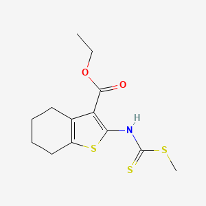 molecular formula C13H17NO2S3 B2962286 2-[{[(甲硫基)碳硫代基]氨基}-4,5,6,7-四氢-1-苯并噻吩-3-羧酸乙酯 CAS No. 155686-60-5