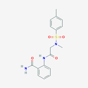 molecular formula C17H19N3O4S B296229 2-({N-methyl-N-[(4-methylphenyl)sulfonyl]glycyl}amino)benzamide 