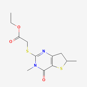 molecular formula C12H16N2O3S2 B2962299 2-((3,6-二甲基-4-氧代-3,4,6,7-四氢噻吩并[3,2-d]嘧啶-2-基)硫代)乙酸乙酯 CAS No. 702665-78-9