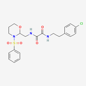 molecular formula C21H24ClN3O5S B2962307 N1-(4-chlorophenethyl)-N2-((3-(phenylsulfonyl)-1,3-oxazinan-2-yl)methyl)oxalamide CAS No. 872881-11-3