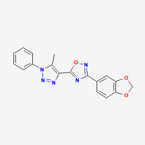 molecular formula C18H13N5O3 B2962319 3-(benzo[d][1,3]dioxol-5-yl)-5-(5-methyl-1-phenyl-1H-1,2,3-triazol-4-yl)-1,2,4-oxadiazole CAS No. 951511-34-5