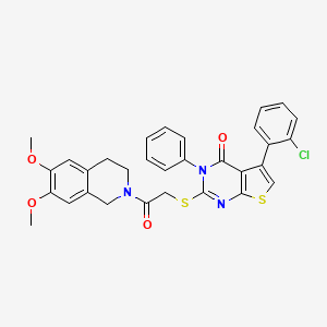 molecular formula C31H26ClN3O4S2 B2962323 5-(2-chlorophenyl)-2-[2-(6,7-dimethoxy-3,4-dihydro-1H-isoquinolin-2-yl)-2-oxoethyl]sulfanyl-3-phenylthieno[2,3-d]pyrimidin-4-one CAS No. 671200-65-0