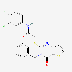 molecular formula C21H15Cl2N3O2S2 B2962335 2-[(3-benzyl-4-oxo-3,4-dihydrothieno[3,2-d]pyrimidin-2-yl)sulfanyl]-N-(3,4-dichlorophenyl)acetamide CAS No. 1252864-29-1