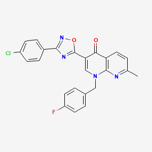 molecular formula C24H16ClFN4O2 B2962343 3-(3-(4-chlorophenyl)-1,2,4-oxadiazol-5-yl)-1-(4-fluorobenzyl)-7-methyl-1,8-naphthyridin-4(1H)-one CAS No. 1029727-71-6