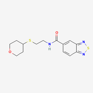molecular formula C14H17N3O2S2 B2962357 N-(2-((tetrahydro-2H-pyran-4-yl)thio)ethyl)benzo[c][1,2,5]thiadiazole-5-carboxamide CAS No. 2034263-16-4