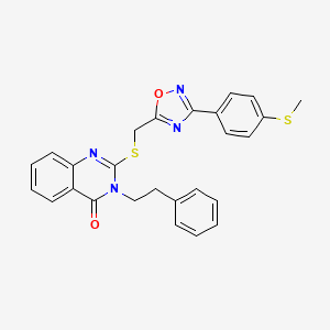 molecular formula C26H22N4O2S2 B2962363 2-(((3-(4-(methylthio)phenyl)-1,2,4-oxadiazol-5-yl)methyl)thio)-3-phenethylquinazolin-4(3H)-one CAS No. 2034515-12-1
