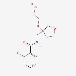 molecular formula C14H18FNO4 B2962365 2-fluoro-N-((3-(2-hydroxyethoxy)tetrahydrofuran-3-yl)methyl)benzamide CAS No. 2309729-90-4