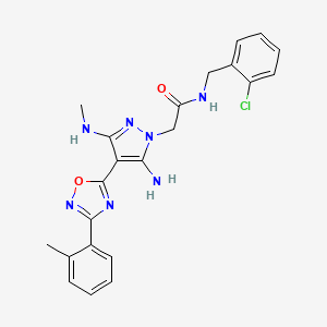 molecular formula C22H22ClN7O2 B2962375 2-(5-氨基-3-(甲氨基)-4-(3-(邻甲苯基)-1,2,4-恶二唑-5-基)-1H-吡唑-1-基)-N-(2-氯苄基)乙酰胺 CAS No. 1170648-88-0