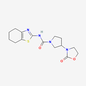 molecular formula C15H20N4O3S B2962402 3-(2-Oxo-1,3-oxazolidin-3-yl)-N-(4,5,6,7-tetrahydro-1,3-benzothiazol-2-yl)pyrrolidine-1-carboxamide CAS No. 2380057-87-2