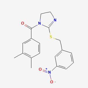 molecular formula C19H19N3O3S B2962415 (3,4-Dimethylphenyl)-[2-[(3-nitrophenyl)methylsulfanyl]-4,5-dihydroimidazol-1-yl]methanone CAS No. 851808-51-0
