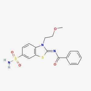 molecular formula C17H17N3O4S2 B2962437 (Z)-N-(3-(2-甲氧基乙基)-6-磺酰胺基苯并[d]噻唑-2(3H)-亚基)苯甲酰胺 CAS No. 864977-47-9