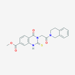 molecular formula C21H19N3O4S B2962449 3-(2-(3,4-二氢异喹啉-2(1H)-基)-2-氧代乙基)-4-氧代-2-硫代-1,2,3,4-四氢喹唑啉-7-甲酸甲酯 CAS No. 946353-10-2
