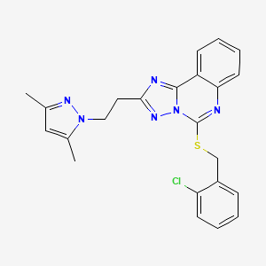 molecular formula C23H21ClN6S B2962451 5-[(2-Chlorophenyl)methylsulfanyl]-2-[2-(3,5-dimethylpyrazol-1-yl)ethyl]-[1,2,4]triazolo[1,5-c]quinazoline CAS No. 896697-50-0