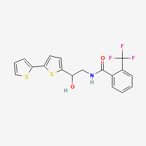 molecular formula C18H14F3NO2S2 B2962459 N-(2-{[2,2'-bithiophene]-5-yl}-2-hydroxyethyl)-2-(trifluoromethyl)benzamide CAS No. 2097921-60-1