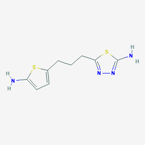 molecular formula C9H12N4S2 B2962518 5-[3-(5-Aminothiophen-2-yl)propyl]-1,3,4-thiadiazol-2-amine CAS No. 881040-38-6