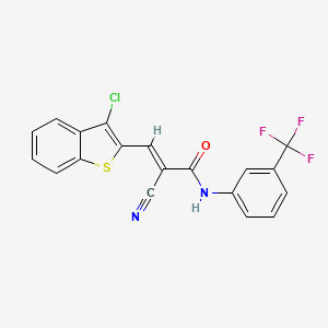 molecular formula C19H10ClF3N2OS B2962533 3-(3-Chloro-1-benzothiophen-2-yl)-2-cyano-N-(3-(trifluoromethyl)phenyl)acrylamide CAS No. 477868-43-2