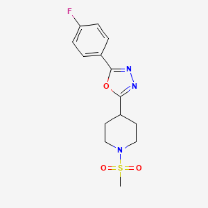 molecular formula C14H16FN3O3S B2962611 2-(4-氟苯基)-5-(1-(甲磺酰基)哌啶-4-基)-1,3,4-恶二唑 CAS No. 1210199-49-7