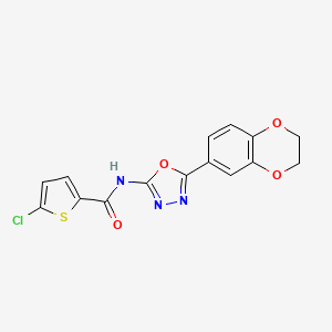 molecular formula C15H10ClN3O4S B2962635 5-chloro-N-(5-(2,3-dihydrobenzo[b][1,4]dioxin-6-yl)-1,3,4-oxadiazol-2-yl)thiophene-2-carboxamide CAS No. 851094-72-9