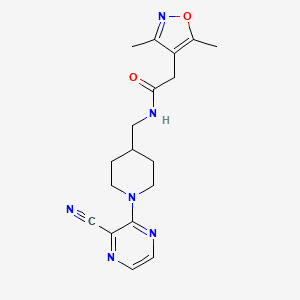 B2962636 N-((1-(3-cyanopyrazin-2-yl)piperidin-4-yl)methyl)-2-(3,5-dimethylisoxazol-4-yl)acetamide CAS No. 1797726-25-0
