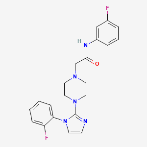 molecular formula C21H21F2N5O B2962641 N-(3-fluorophenyl)-2-(4-(1-(2-fluorophenyl)-1H-imidazol-2-yl)piperazin-1-yl)acetamide CAS No. 1021036-96-3