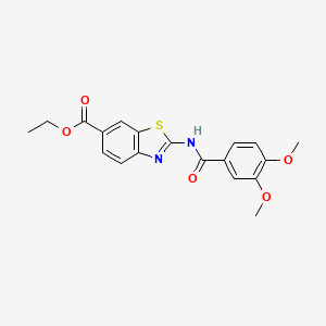 molecular formula C19H18N2O5S B2962643 Ethyl 2-(3,4-dimethoxybenzamido)benzo[d]thiazole-6-carboxylate CAS No. 896680-11-8