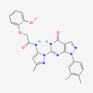 N-(1-(1-(3,4-dimethylphenyl)-4-oxo-4,5-dihydro-1H-pyrazolo[3,4-d]pyrimidin-6-yl)-3-methyl-1H-pyrazol-5-yl)-2-(2-methoxyphenoxy)acetamide