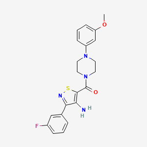 molecular formula C21H21FN4O2S B2962659 (4-Amino-3-(3-fluorophenyl)isothiazol-5-yl)(4-(3-methoxyphenyl)piperazin-1-yl)methanone CAS No. 1286696-21-6