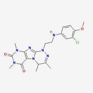 molecular formula C20H24ClN7O3 B2962670 1-(2-((3-chloro-4-methoxyphenyl)amino)ethyl)-3,4,7,9-tetramethyl-7,9-dihydro-[1,2,4]triazino[3,4-f]purine-6,8(1H,4H)-dione CAS No. 923167-80-0