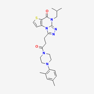 molecular formula C26H32N6O2S B2962671 1-{3-[4-(2,4-dimethylphenyl)piperazin-1-yl]-3-oxopropyl}-4-isobutylthieno[2,3-e][1,2,4]triazolo[4,3-a]pyrimidin-5(4H)-one CAS No. 1189669-97-3